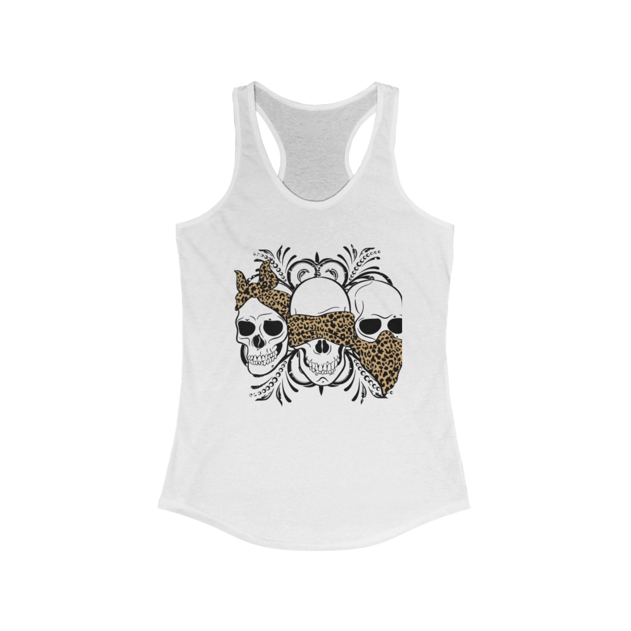 Leopard Print Skull Women's Racerback Tank - Trendy Summer Top